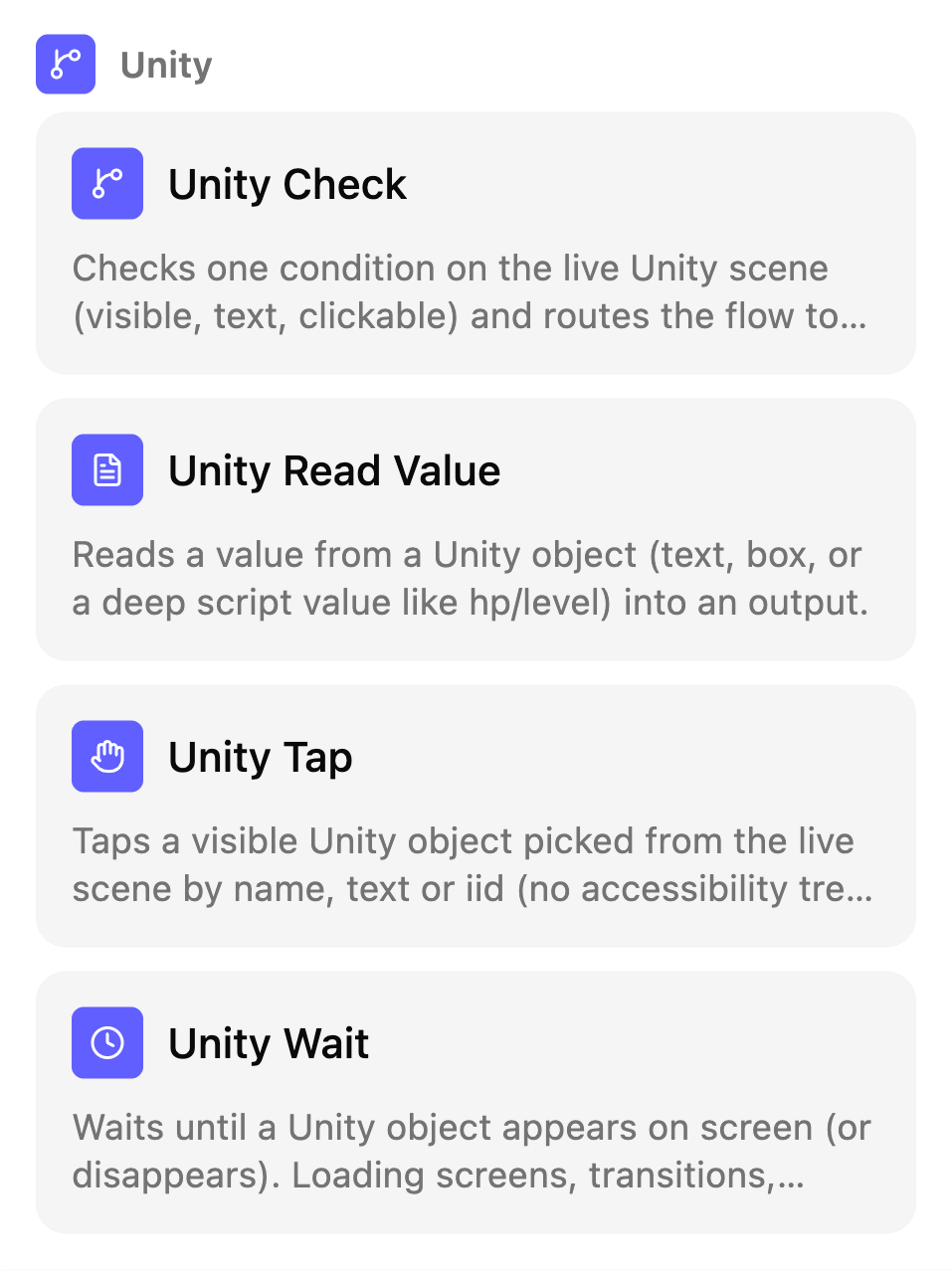 The Manual nodes list on the TestSafe scenario canvas, group: Game objects