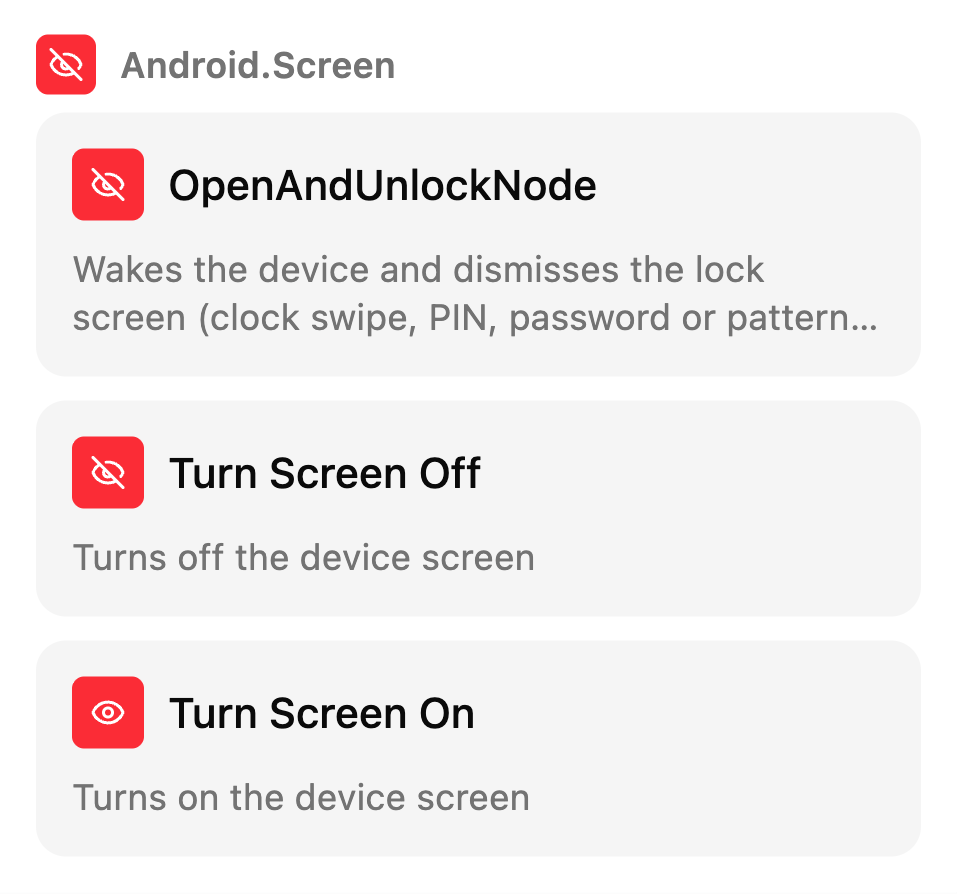 The Manual nodes list on the TestSafe scenario canvas, group: Screen