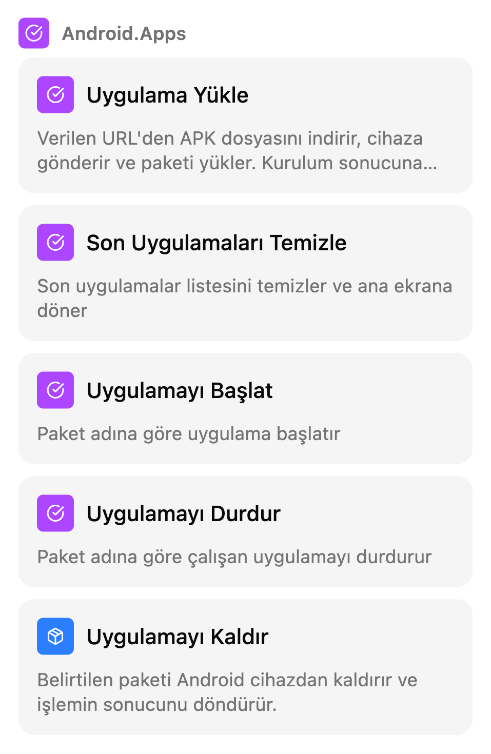 TestSafe senaryo ekranındaki Manuel kutular listesi, grup: Kurulum ve başlatma