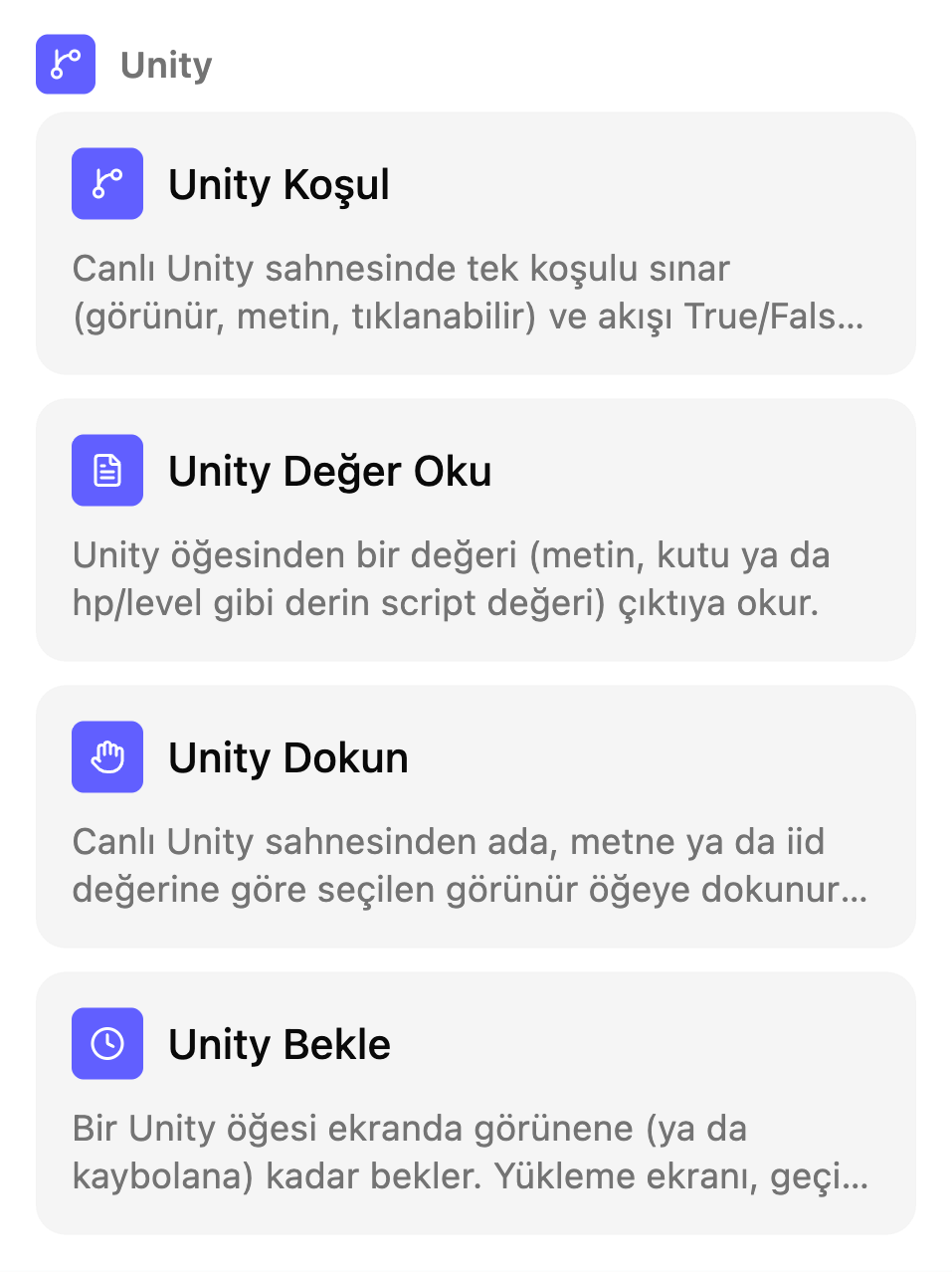 TestSafe senaryo ekranındaki Manuel kutular listesi, grup: Oyun nesneleri