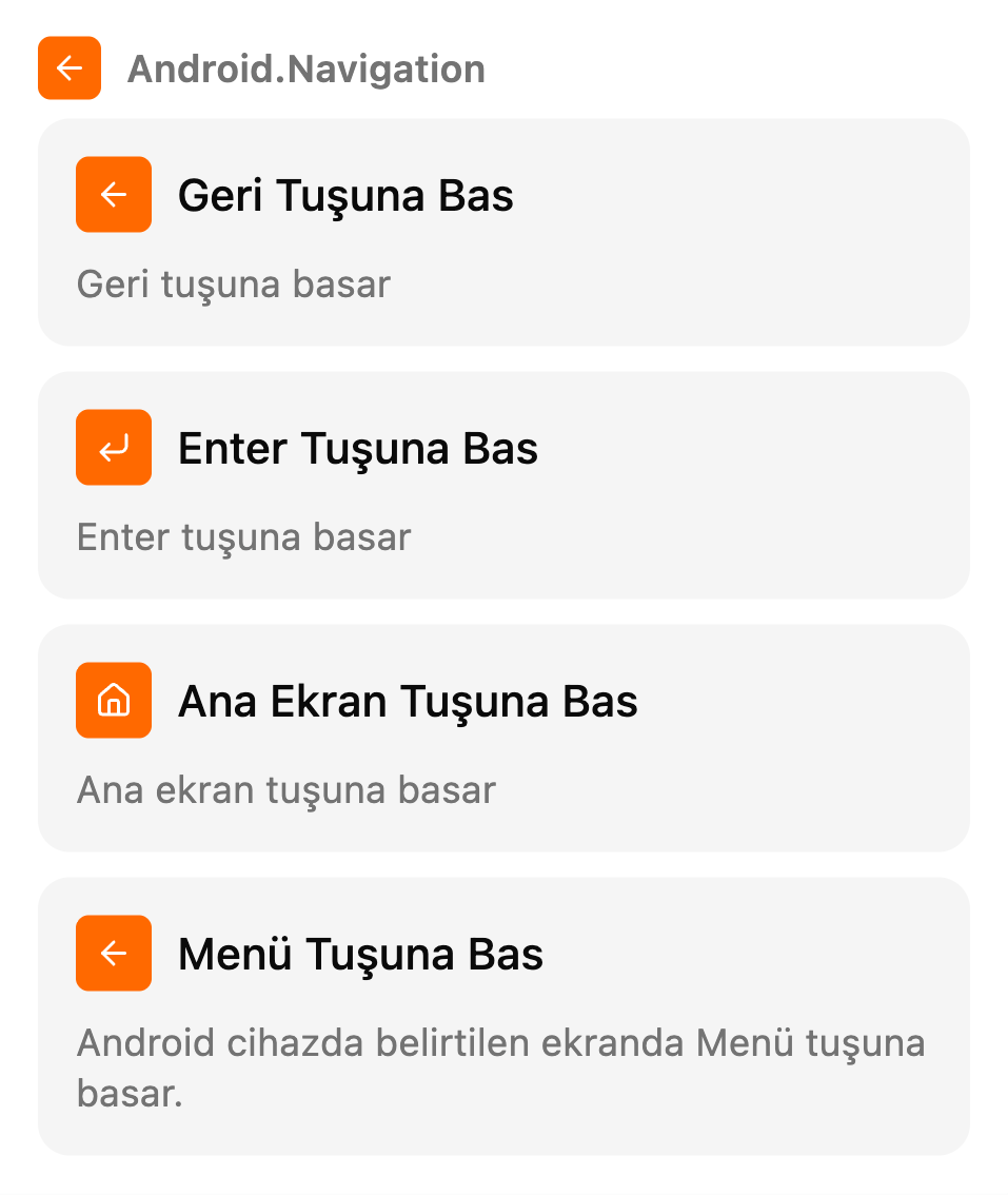 TestSafe senaryo ekranındaki Manuel kutular listesi, grup: Gezinme