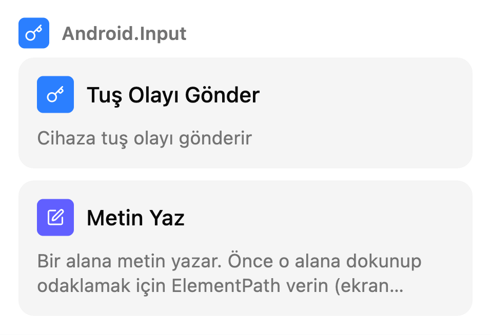 TestSafe senaryo ekranındaki Manuel kutular listesi, grup: Klavye